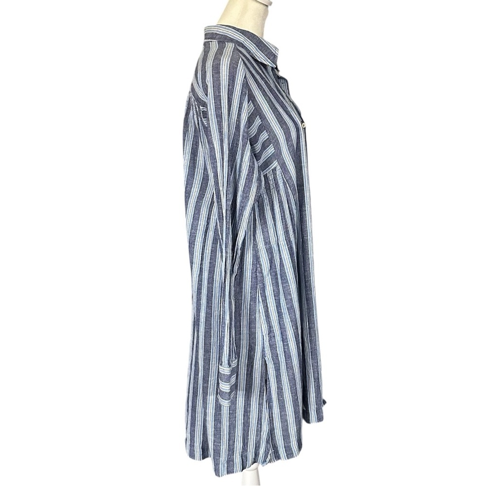 Free People Audrey Stripe Linen Blend Button Down Shirt Dress Size Medium - Picture 3 of 10